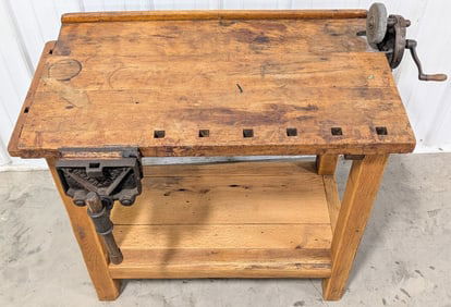 3ft Early Carpenter's Wooden Workbench w/ Vise