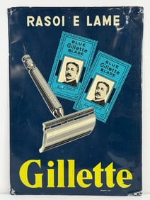 Large Vintage SST Gillette Shaving Razors Barbershop Sign / French
