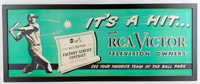 4ft Vintage RCA Victor Televisions Baseball Advertising Sign w/ Ted Williams