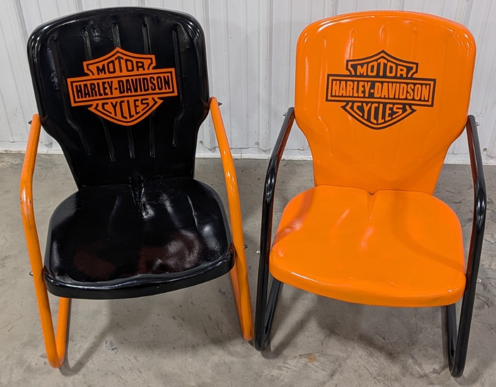 Pair Of Custom Harley-Davidson Metal Patio Chairs (1 of 8)