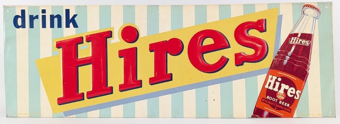 Vintage SST Hires Root Beer Embossed Advertising Sign / Bottle Graphics