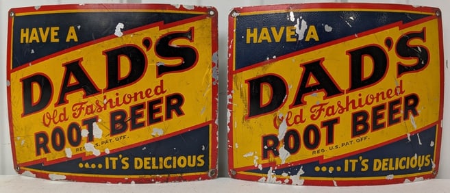 2) Vintage SST Dad's Root Beer Curved Advertising Signs
