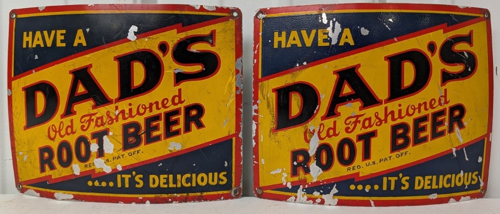 2) Vintage SST Dad's Root Beer Curved Advertising Signs (1 of 8)