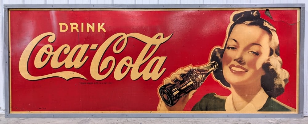 9-1/2ft Vintage Coca-Cola Masonite Soda Advertising Sign (1 of 9)