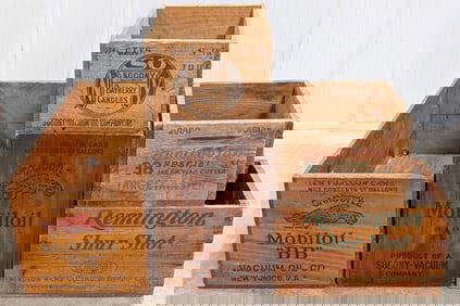 5) Vintage Wood Advertising Crates / Mobil Gargoyle / Remington / SOCONY