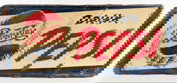 Vintage SST Pepsi- Cola Embossed Advertising Sign w/ Bottle Cap Graphic