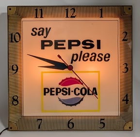 Vintage Pepsi-Cola Lighted Advertising Clock by Advertising Products Inc.