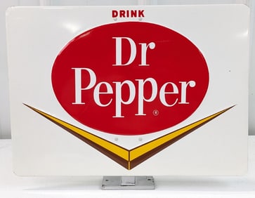 Vintage SST Dr.Pepper Embossed Countertop Advertising Sign w/ Chevron