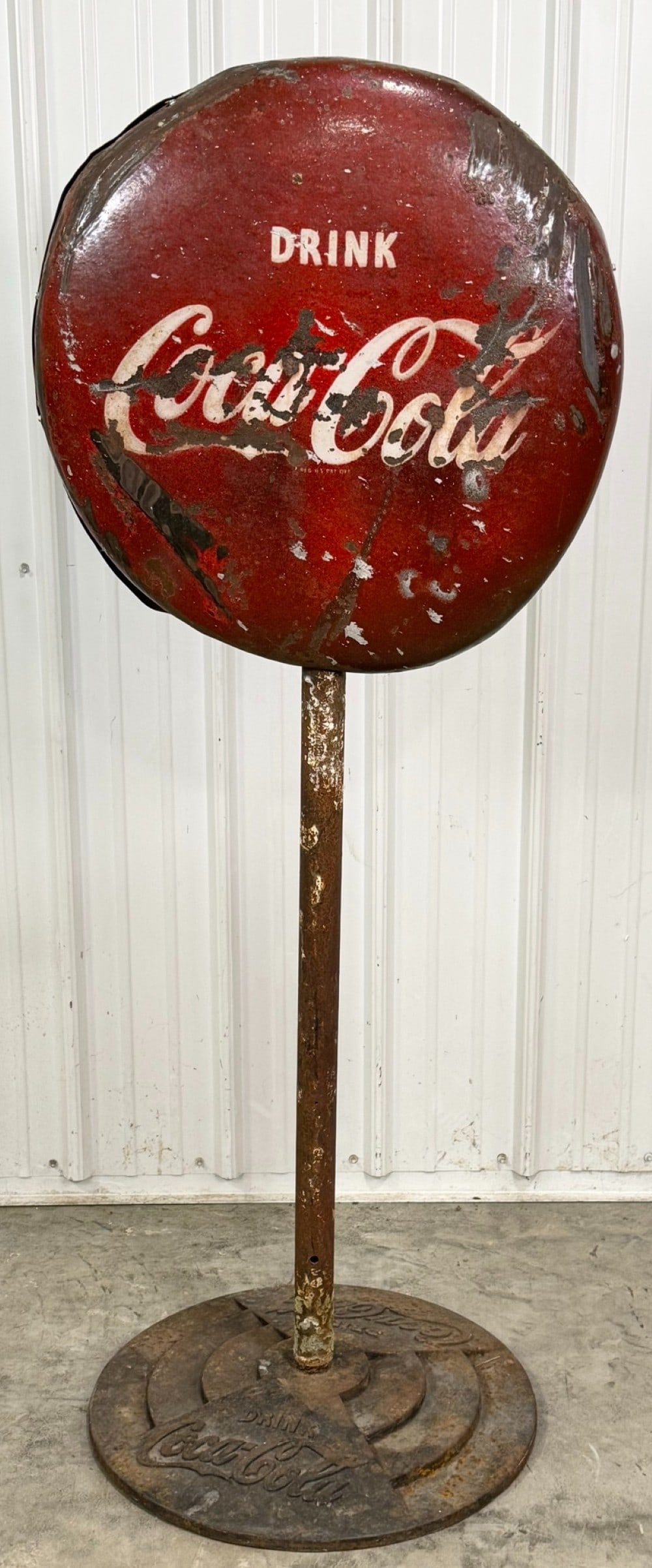 Vintage DSP Coca-Cola Lollipop Curb Sign w/ 2 Button Signs & Cast Iron Coca-Cola Base (1 of 10)