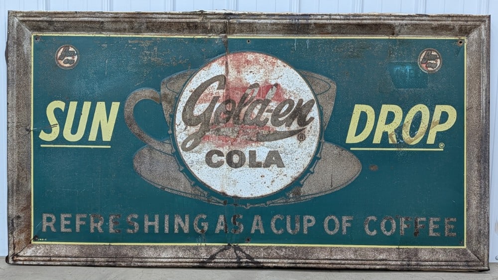 Large Sun Drop Gold-en Cola Embossed Advertising Sign (1 of 7)
