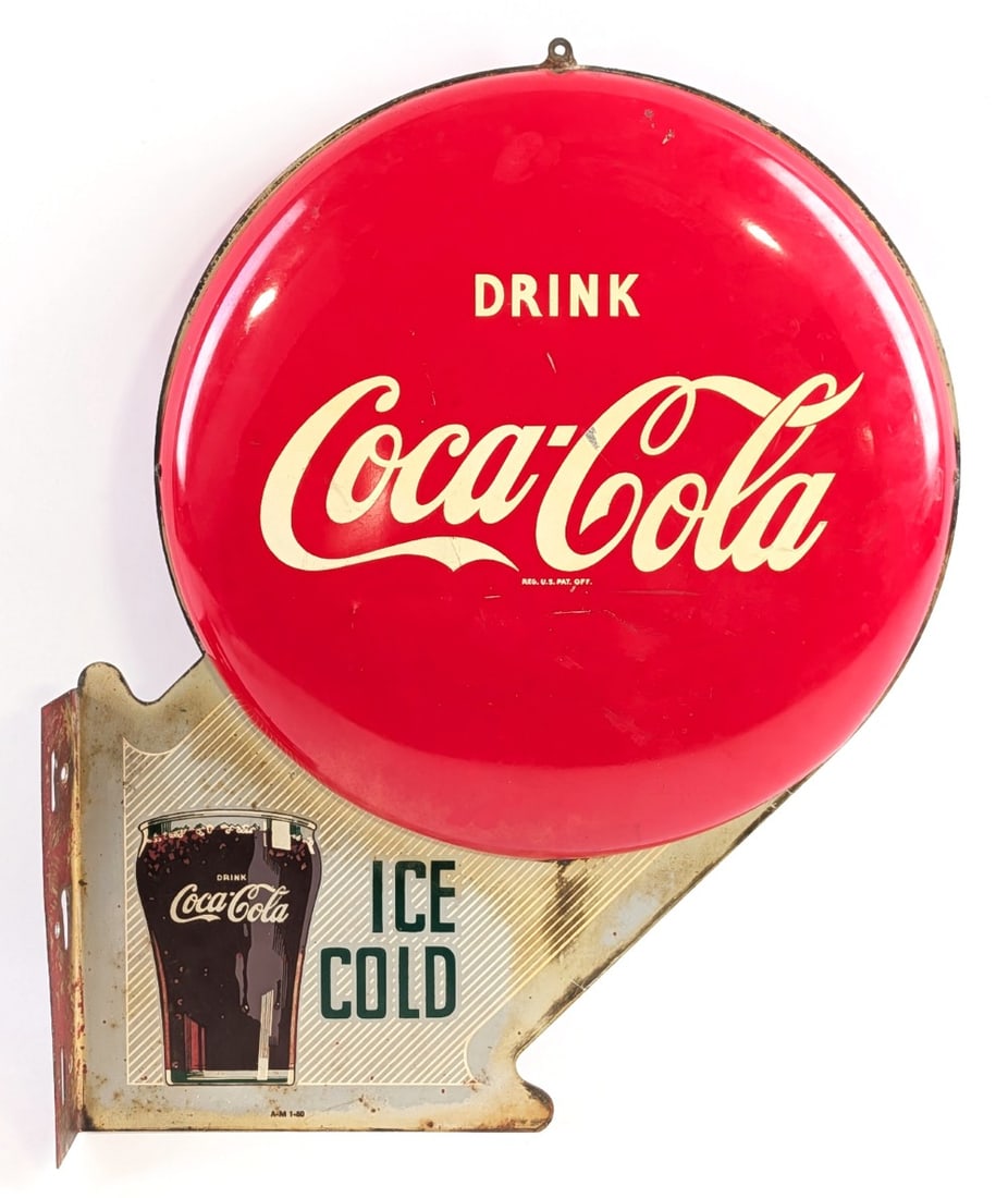 Vintage Drink Ice Cold Coca-Cola Button Flange Sign (1 of 13)