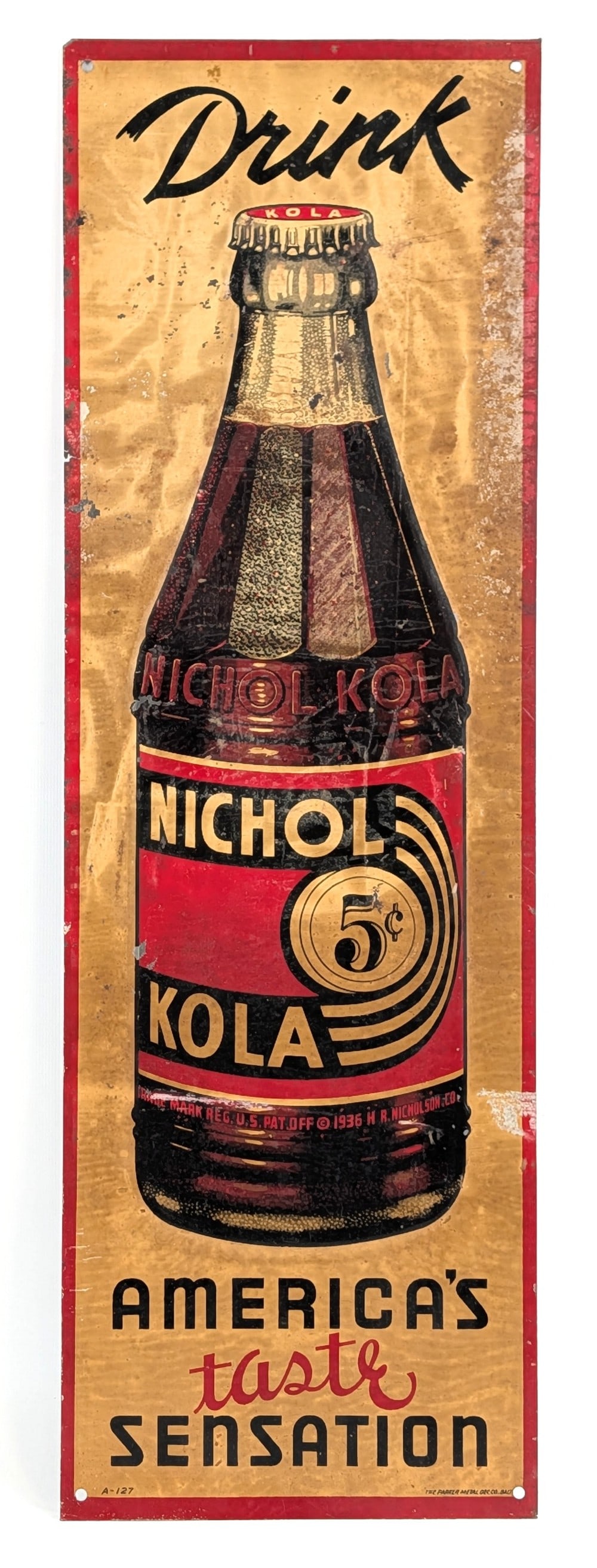 Vintage SST Drink Nichol Kola Advertising Sign w/ Graphic (1 of 9)