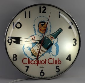 Clicquot Club Lighted Glass Adv Clock By Telechron