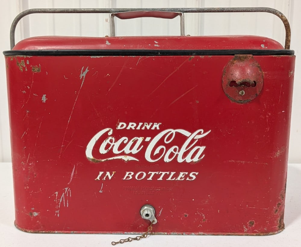 Vintage Progress Refrigerator Co. Metal Coca-Cola Advertising Drink Cooler (1 of 14)