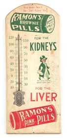 Ramon's Brownie Pills w/Graphics Wood Advertising Thermometer (TAC)