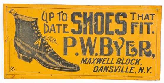 Vintage SST P.W. Byer Shoes Embossed Advertising Sign