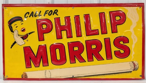 Vintage SST Philip Morris Cigarettes Embossed Advertising Sign