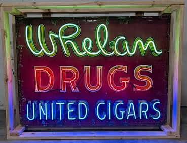 5ft Vintage SSP Whelam Drugs United Cigars Neon Sign