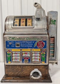 Vintage 5 Cent Jennings Mints Of Quality Slot Machine w/ Mint Vendor