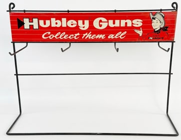 Vintage Hubley Cap Guns Countertop Store Display Rack w/ SST Topper Sign
