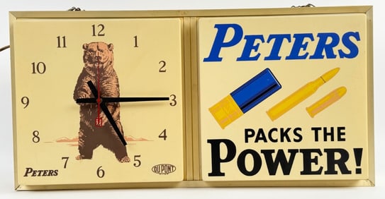 Rare Vintage Peters Ammunition Dealer Advertising Clock / Shot Shells / Hunting