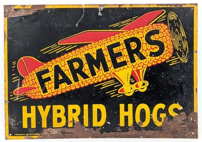Vintage SST Farmers Hybrid Hogs Flying Ear Of Corn Sign
