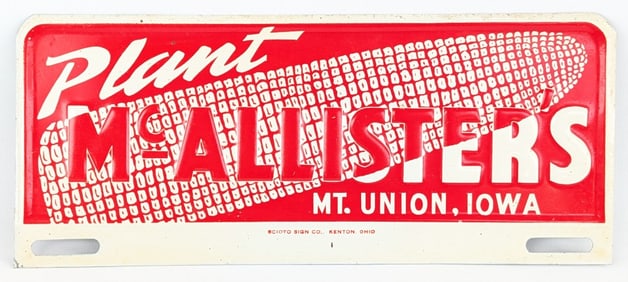 Plant McAllister's Seed Corn Embossed License Plate Topper