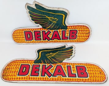 2) Vintage DeKalb Seed Corn Winged Ear Masonite Advertising Signs
