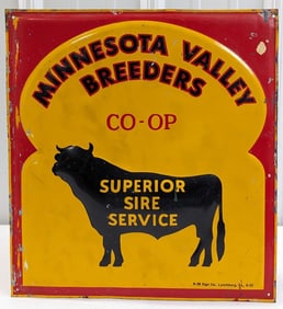 Vintage SST Minnesota Valley Breeders Embossed Advertising Sign / Bull Graphic