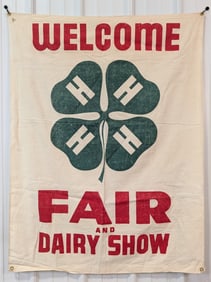 Large Vintage 4-H Fair And Dairy Show Cloth Advertising Banner