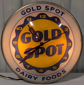Vintage Gold Spot Dairy Foods Double Bubble Lighted Advertising Clock
