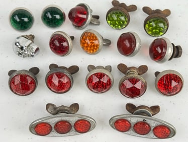 Lot Of Vintage Motorcycle Accessory Glass Jeweled Reflectors / License Plate / Saddle Bags