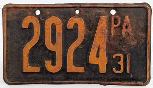 Original 1931 Pennsylvania Motorcycle License Plate