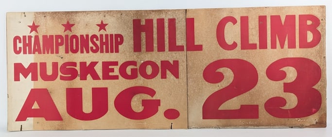 4-1/2ft Vintage Muskegon Motorcycle Championship Hill Climb Sign