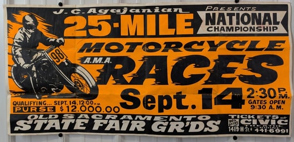 Large Vintage 1960s AMA Motorcycle National Championship Racing Poster