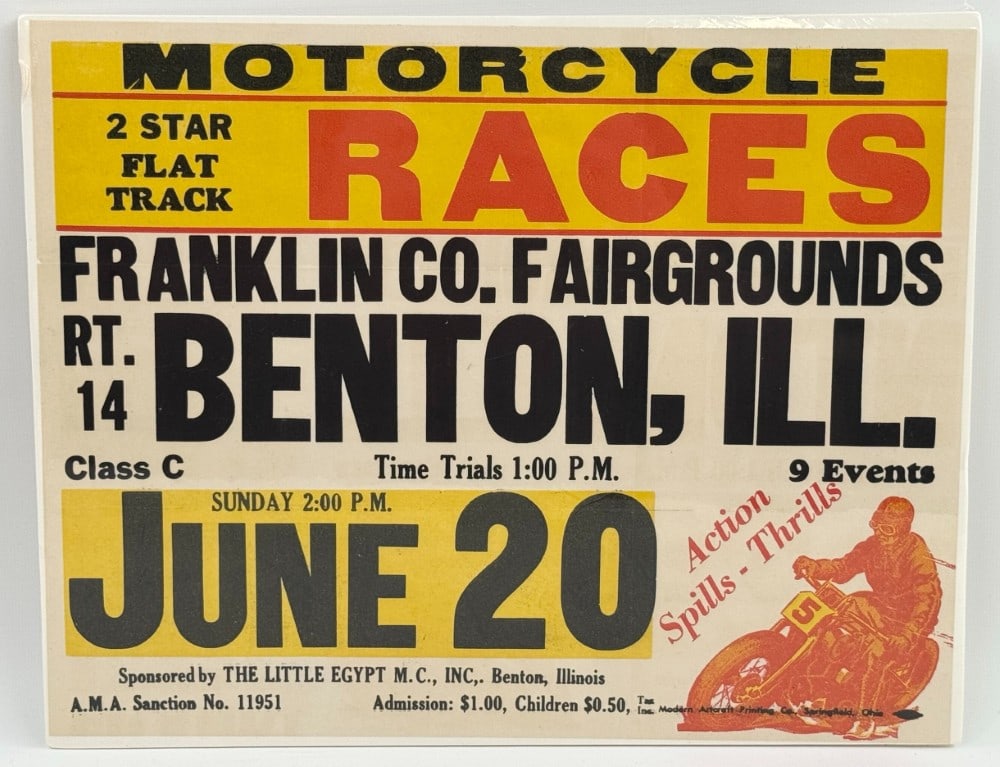 Vintage Franklin Co. Fairgrounds Flat Track Motorcycle Races Poster (1 of 5)
