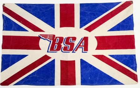 Vintage BSA Motorcycle Dealership Cloth Advertising British Flag Banner