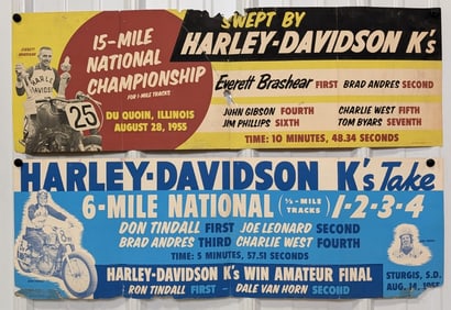 2) Original 1955 Harley-Davidson Motorcycle Racing Dealership Posters