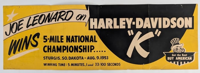 Original 1953 Sturgis SD Harley-Davidson Motorcycle Racing "K" Dealership Poster