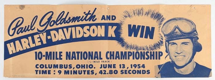 Original 1954 Harley-Davidson Motorcycle Racing Paul Goldsmith Dealership Poster