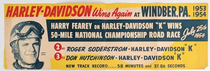 Original 1954 Harley-Davidson Motorcycle Road Race Dealership Poster