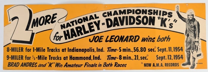 Original 1954 Harley-Davidson Motorcycle Racing Dealership Poster / Joe Leonard / Hammond Indiana