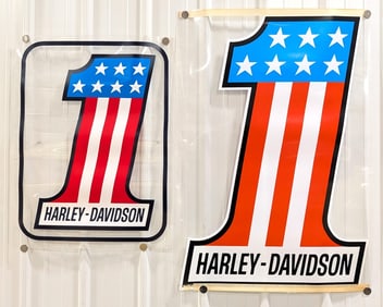 (2) Original 1974 Harley-Davidson No.1 Window Signs