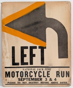 1930s-40s Jack Pine Motorcycle Run Left Turn Sign