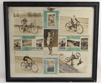 Original 1920s-1930s Motorcycle Racing / Hill Climb Period Photograph Framed Collage
