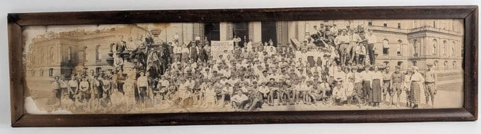 Original Early 1900s Detroit's Wolverine Motorcycle Club Yard Long Panoramic Photograph w/ Original
