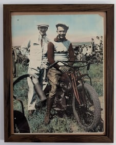 Original 1920s Indian Motorcycle Hill Climb Colorized Period Photograph 13x10