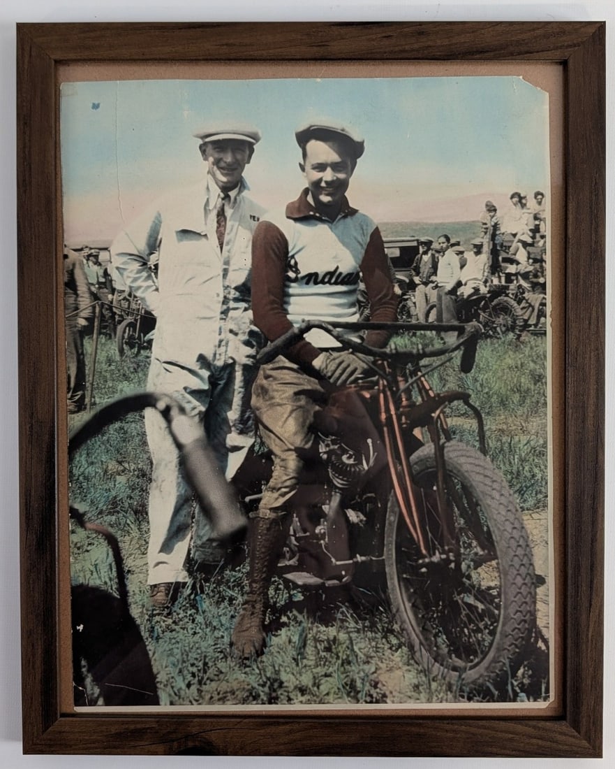 Original 1920s Indian Motorcycle Hill Climb Colorized Period Photograph 13x10: Incredible original period 1920s colorized Indian Motorcycle Hill Climb 13x10 photograph. Does have some damage and wear from age. Displays extremely well with a fantastic image. Includes newer