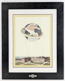 Framed Harley-Davidson Motorcycle Dealership "HD World" Archive Print