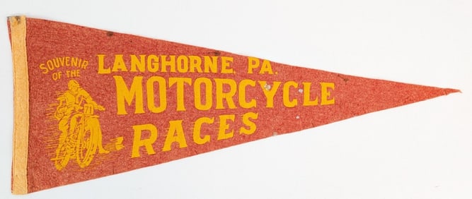 Original 1940s -50s Langhorne Pennsylvania Motorcycle Races Felt Pennant